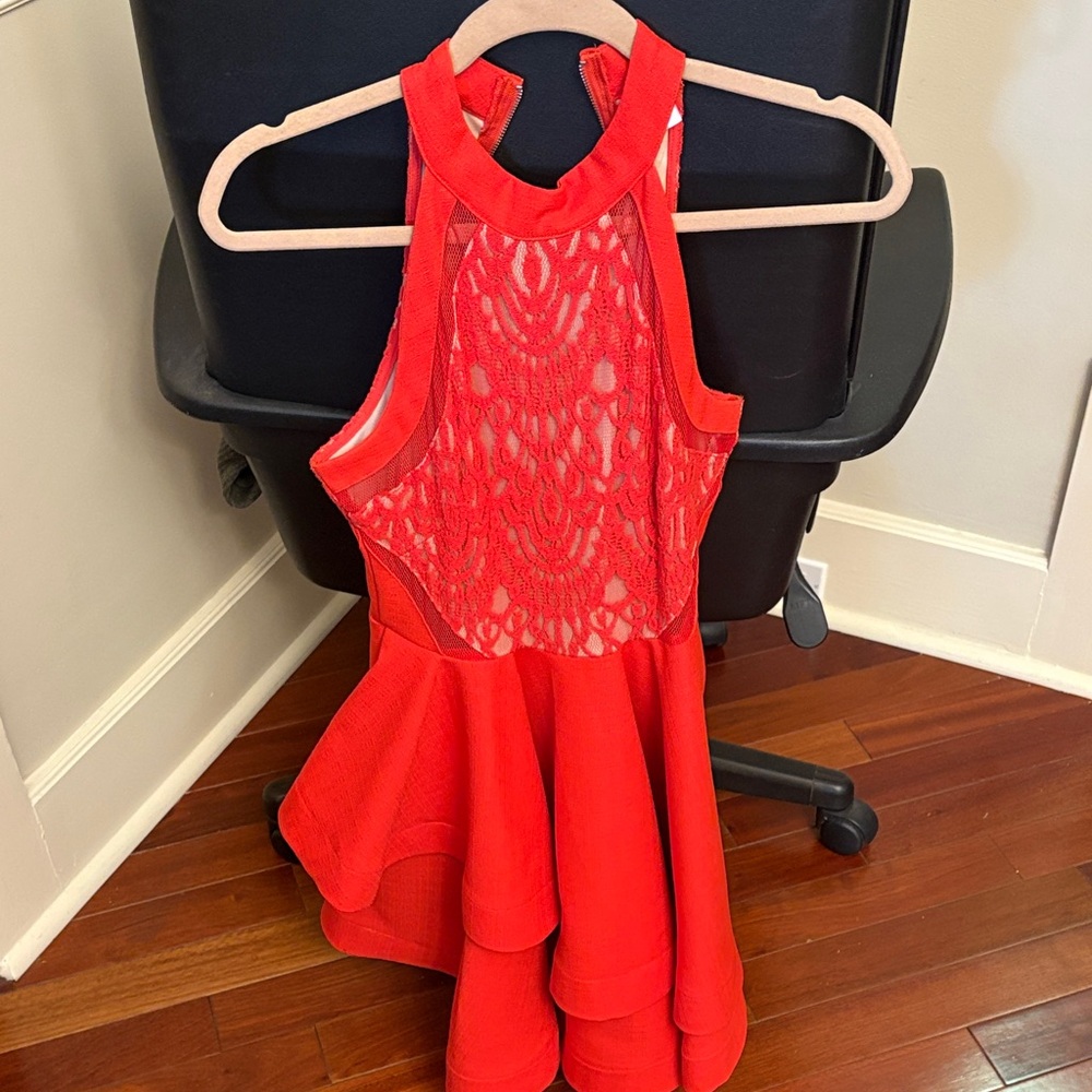 Selfie Leslie Red Lace Mini Dress